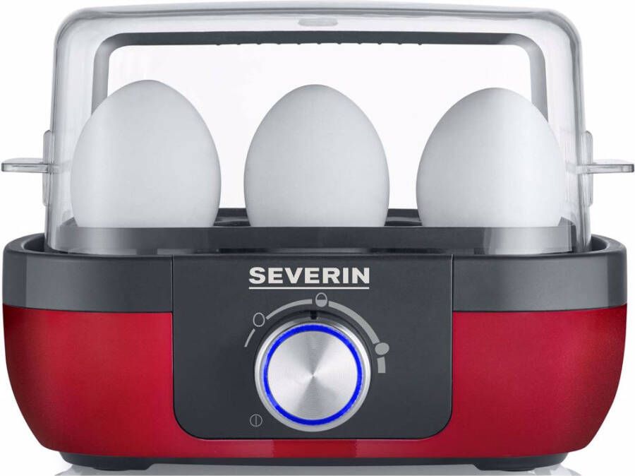 Severin EK 3168 Eierkoker Rood metallic rvs-zwart 1-6 eieren - Foto 1