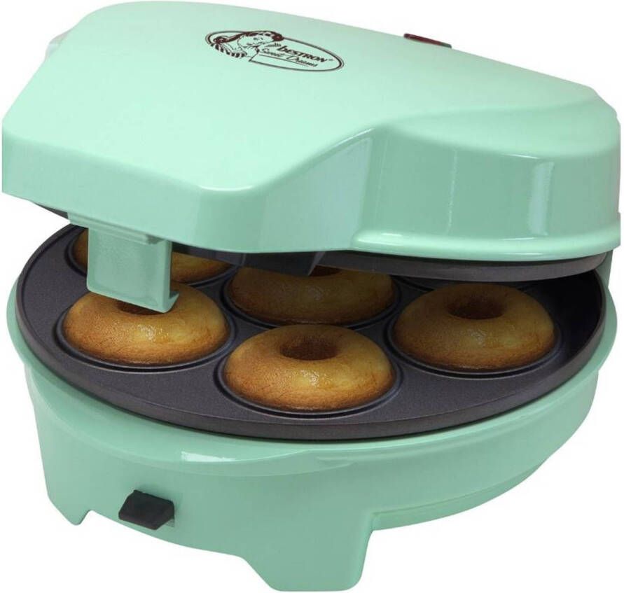 Bestron 3-in-1 cakemaker in retro-design met 3 verwisselbare bakplaten: donut- cupcake- en cakepopmaker met indicatielampje & antiaanbaklaag 700 watt mint - Foto 1