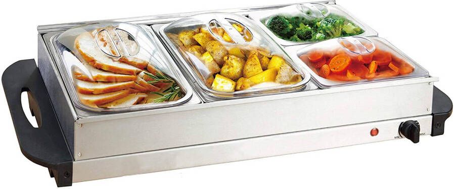 Jago buffetverwarmer elektrisch met kookplaatfunctie temperatuurregelaar RVS opwarmapparaat voedselverwarme...