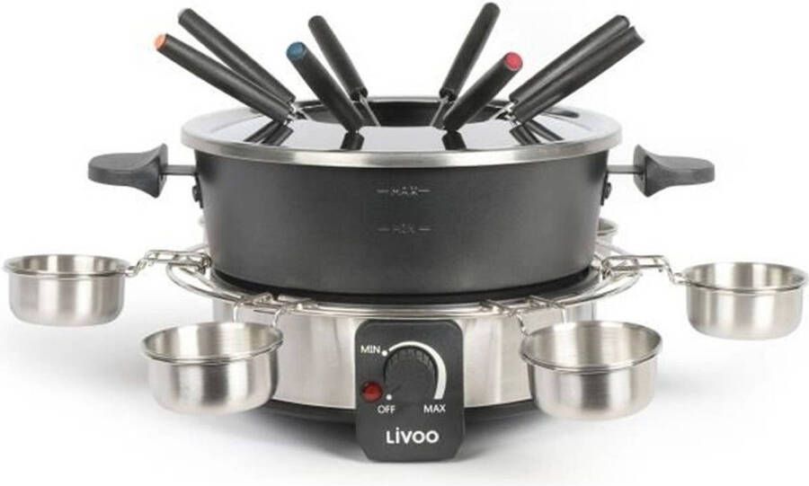Livoo DOC264 Elektrische fonduemachine 1000W 1.8L inclusief 8 fonduevorken en kraag Regelbare thermostaat RVS - Foto 1