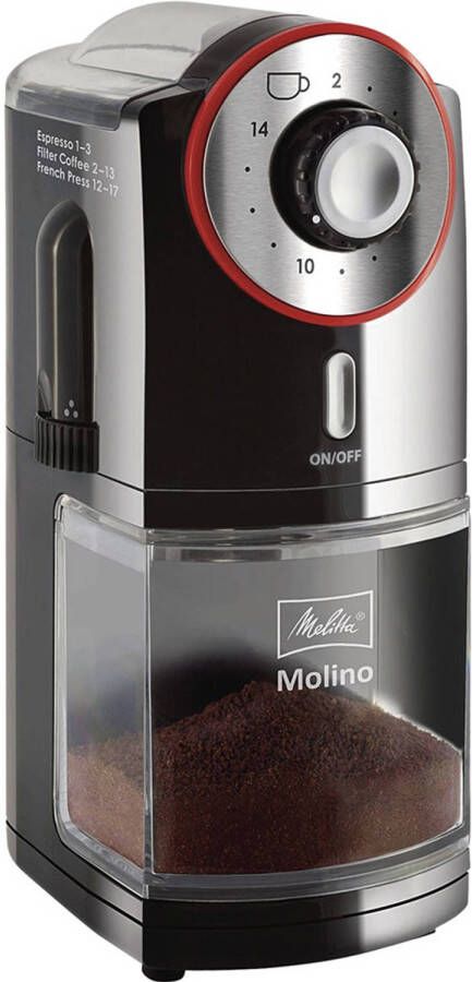 Melitta Molino Elektrische koffiemolen Zwart rood Inhoud 200g 100 W Automatische uitschakeling - Foto 1