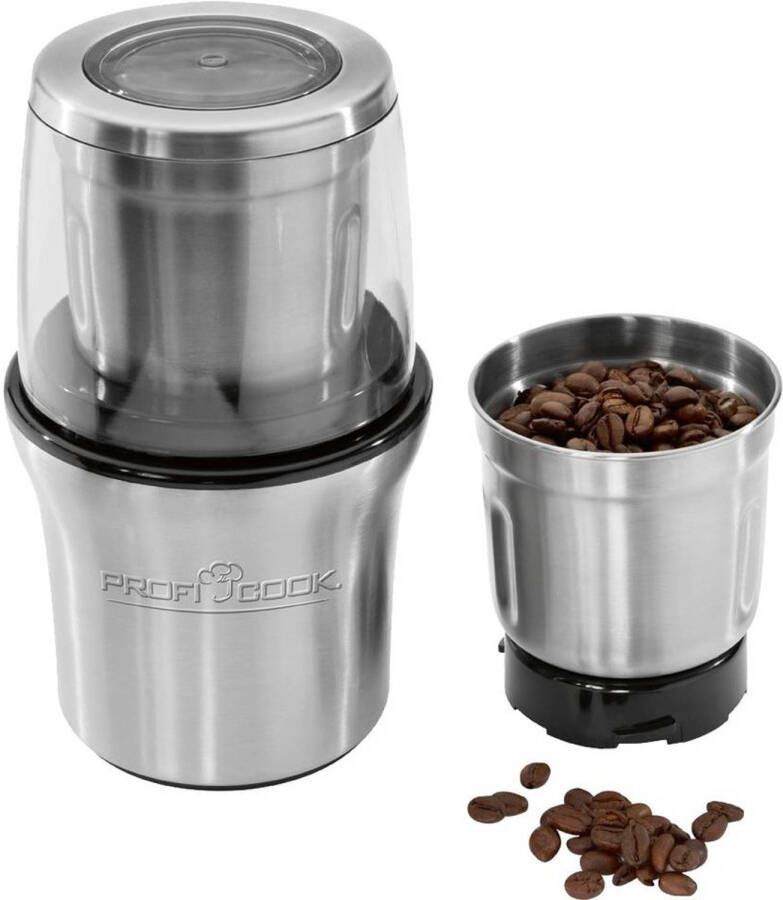Proficook koffiemolen en kruidenmolen in 1 KSW1021 zilver 200W - Foto 1