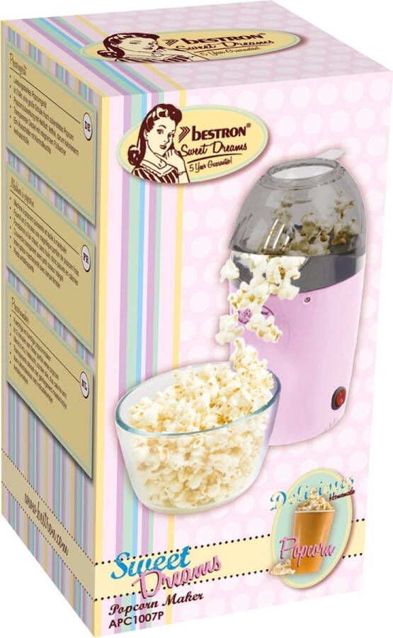 Bestron Popcorn machine voor het maken van 50 gr. popcorn hetelucht Popcorn maker voor popcorn in 2 minuten vetvrij 1200 Watt roze - Foto 1