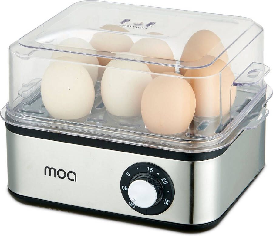 MOA Elektrische eierkoker voor 8 eieren Inclusief maatbeker Eierprikker Met timer 500W RVS behuizing EB06 - Foto 1