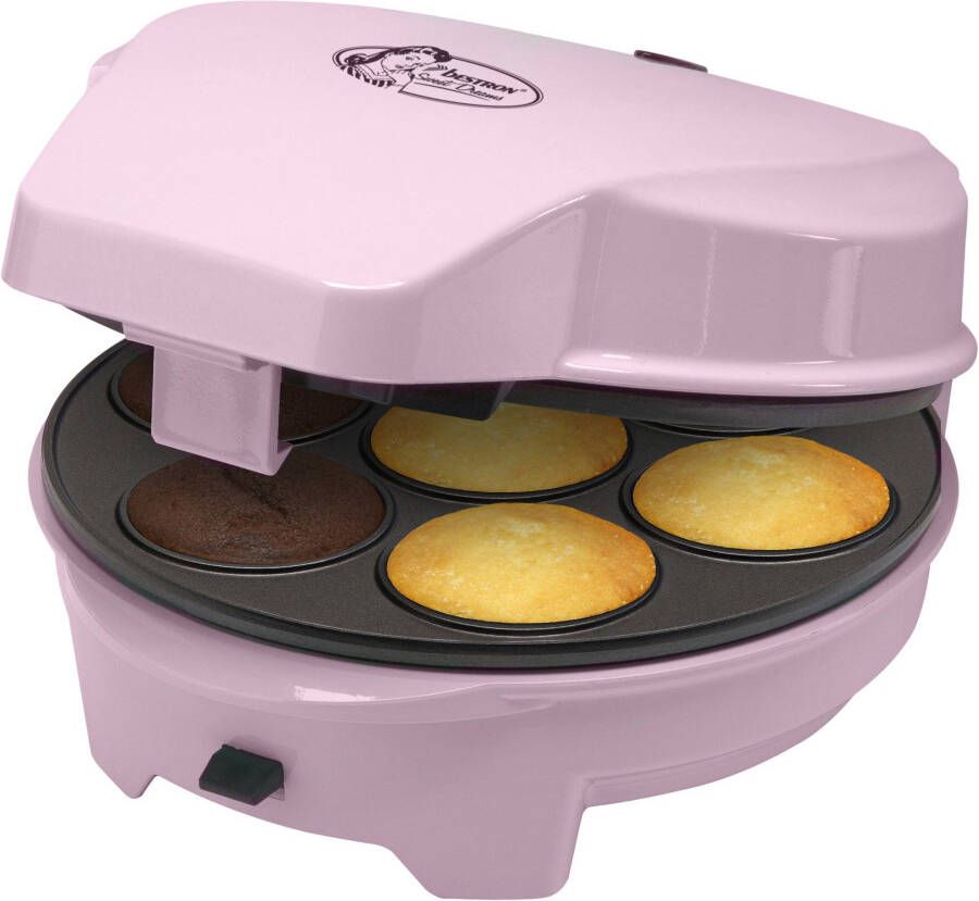 Bestron 3-in-1 cakemaker in retro-design met 3 verwisselbare bakplaten: donut- cupcake- en cakepopmaker met indicatielampje & antiaanbaklaag 700 watt roze - Foto 1